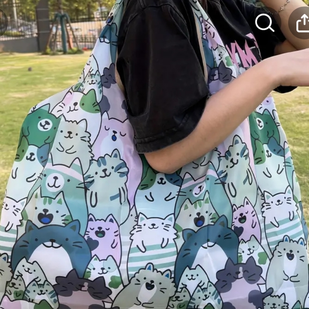 Cute uwu cat animal feline large reusable tote storage bag - Picture 1 of 2
